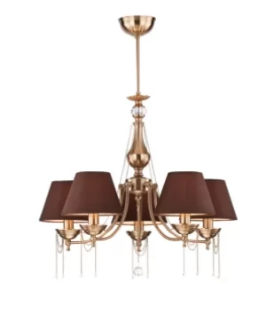 Image of Chester Chandelier Brass, Brown Shades, 5 Light, E14