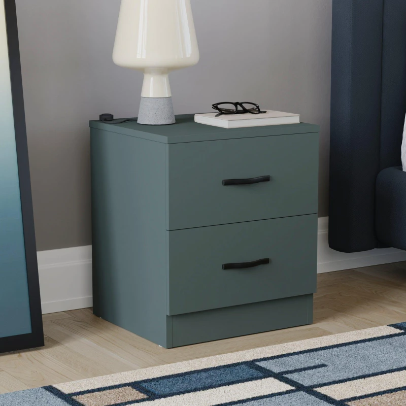Image of Lassic Vida Designs Riano 2 Drawer Bedside Chest Jasper Green unisex 2 Drawer