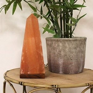 Obelisk Himalayan Salt Lamp with Wooden Base