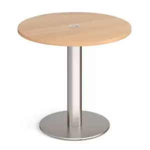 image of Monza circular dining table 800mm in beech with central circular cutout and Ion power module in white