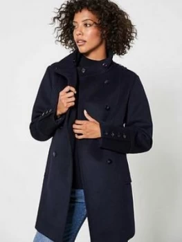 Image of Mint Velvet Funnel Neck Button Coat - Navy, Size 18, Women
