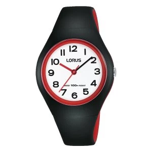 image of Lorus RRX99FX9 Youths Black Silicone Watch with Fulll Number Display And White Dial