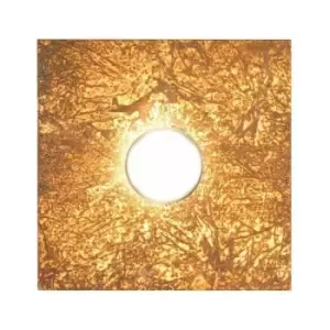 Image of SQUARE white ceiling light, 1 bulb, vintage gold shade