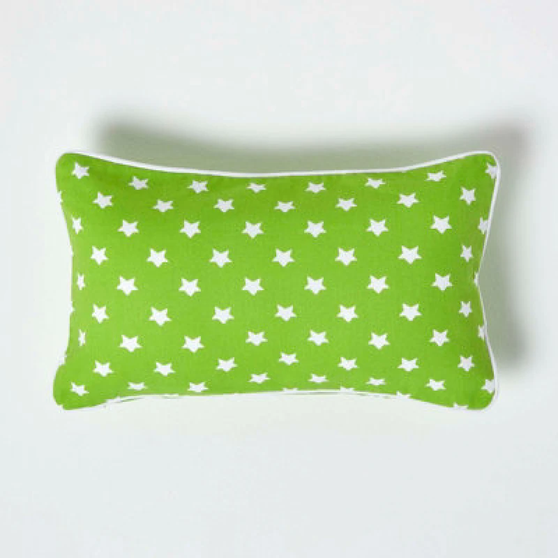 Image of Homescapes Cotton Green Stars Cushion Cover, 30 X 50 Cm