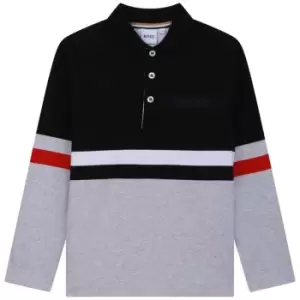 image of Boss Long Sleeve Stripe Polo Shirt - Black