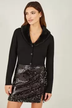 image of Black Bolero With Detachable Fur Collar