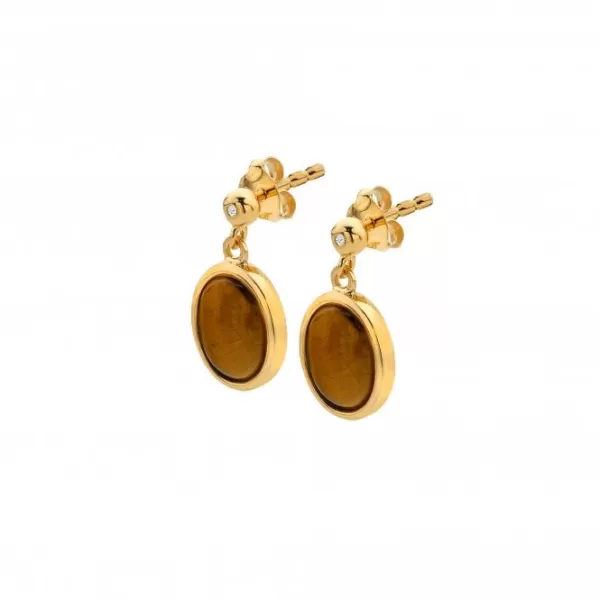 image of Horizontal Oval Tigers Eye Earrings DE777