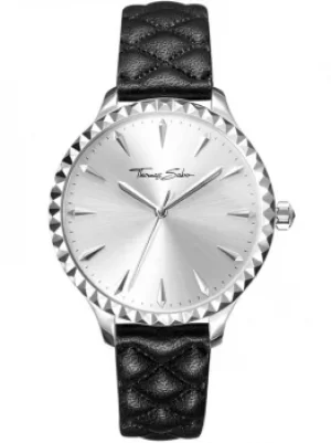 image of THOMAS SABO Ladies Rebel Black Leather Watch WA0320-203-201-38MM