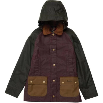 Image of Barbour Girls Hooded Beadnell Wax - Olive OL52