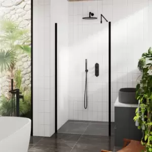 Image of Outer Framed Matt Black Wetroom Screen with Support Bar 1200mm w x 1950mm h - 8mm Glass - Hudson Reed