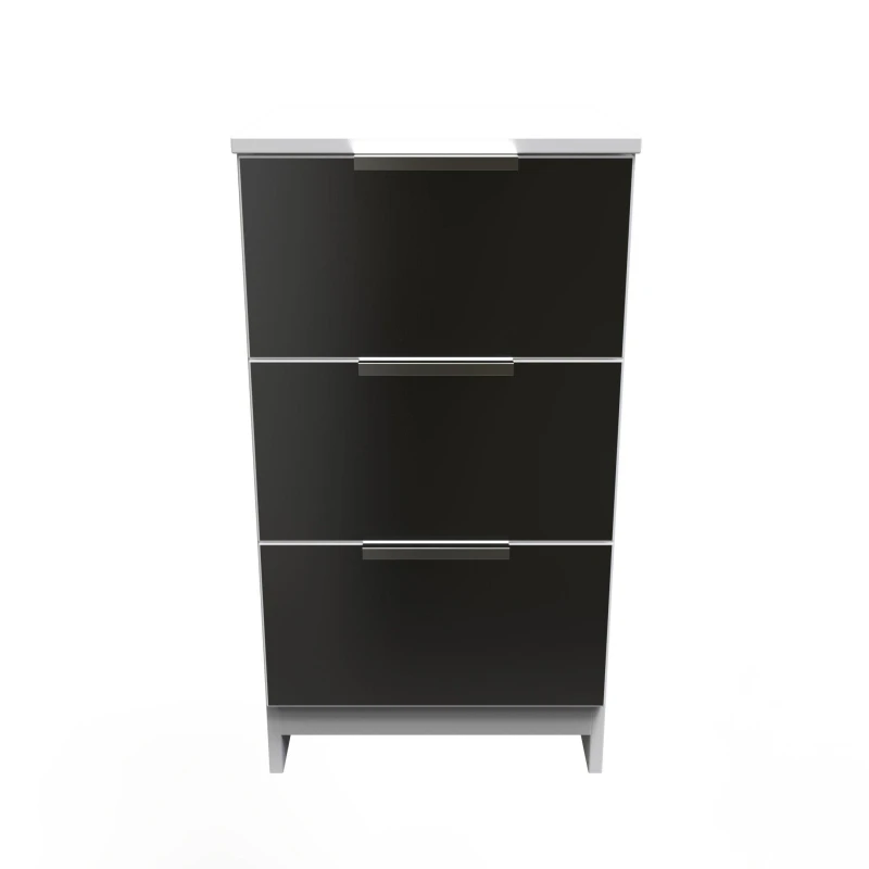 Image of Poole 3 Drawer Bedside Cabinet In Black Gloss & White (Ready Assembled)