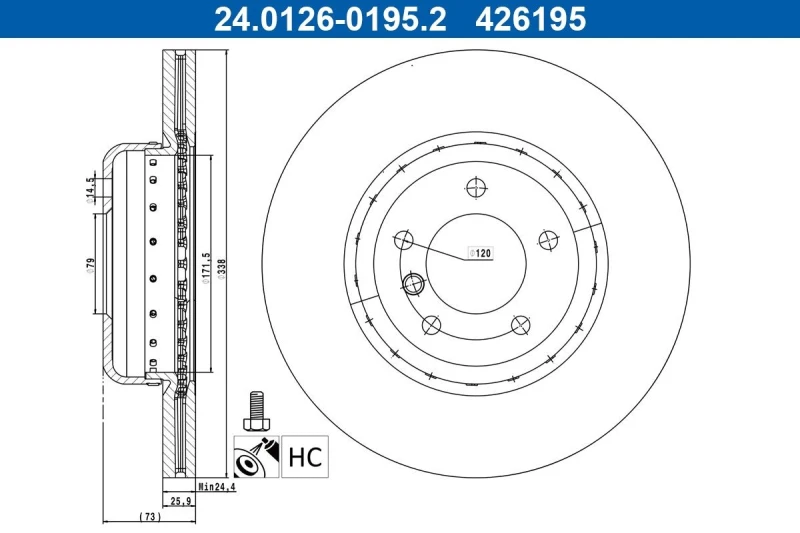 Image of Brake disc ATE 24.0126-0195.2
