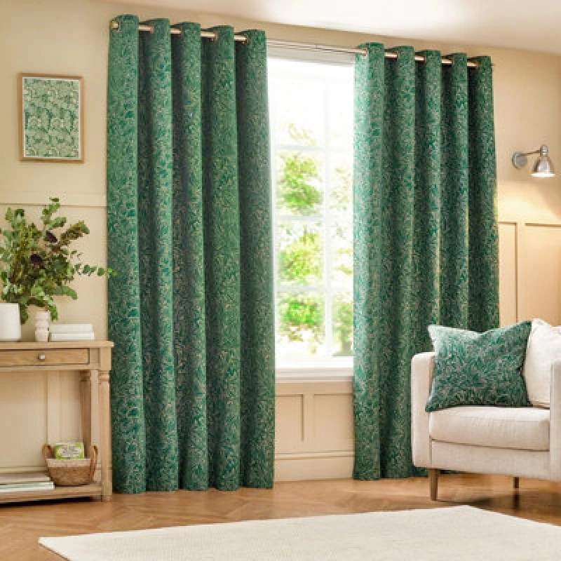 Image of Grantley Jacquard Eyelet Curtains Emerald, Emerald / 117 x 137cm