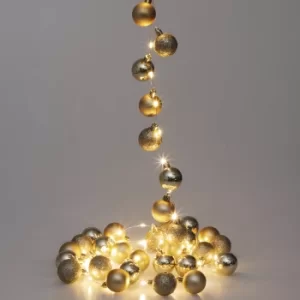 image of LED String Lights Gold 2m with Christmas Baubles