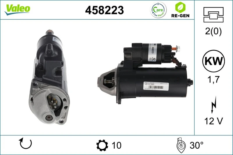 Image of VALEO 458223 Starter motor 1,7kW, 12V, Number of Teeth: 10 Starter (2)