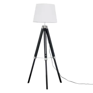 image of Clipper Black and Chrome Tripod Floor Lamp with White Aspen Shade