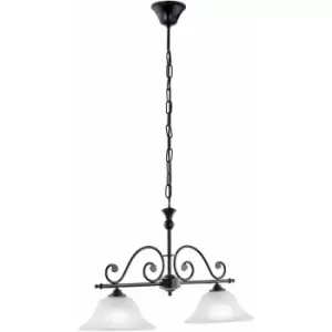 Image of Pendant Ceiling Light Colour Black Shade White Glass Alabaster Bulb E27 2x60W