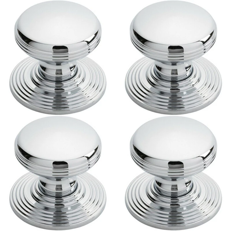 Image of Loops 4x Smooth Ringed Cupboard Door Knob 35mm Dia Polished Chrome Cabinet Handle Multi unisex