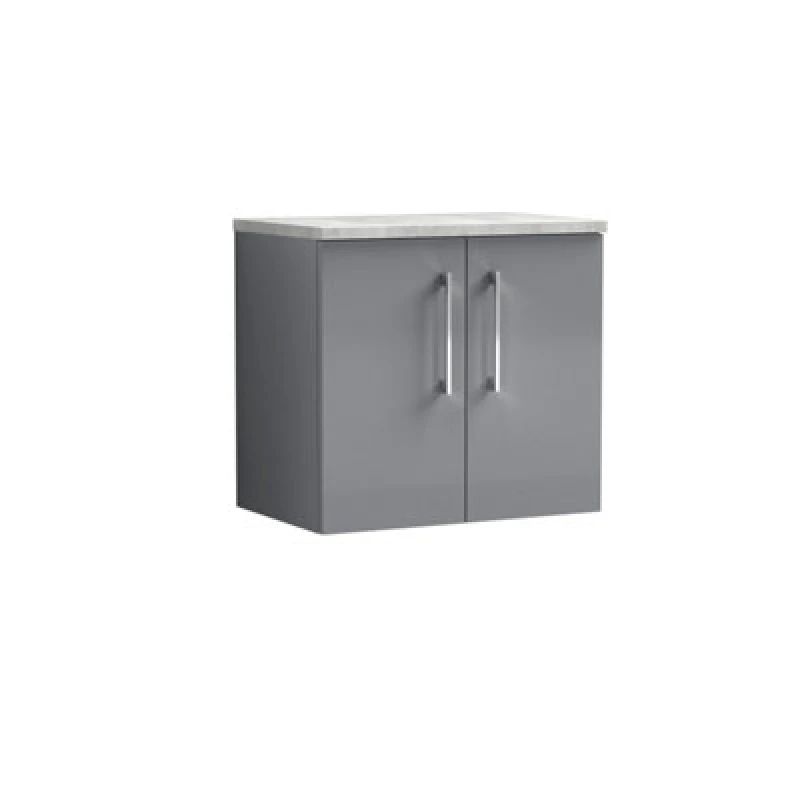 Image of Nuie Arno Wall Hung 2-Door Vanity Unit & Laminate Worktop In Bellato Grey, Modern Counter Top Vanity Unit In Satin Grey