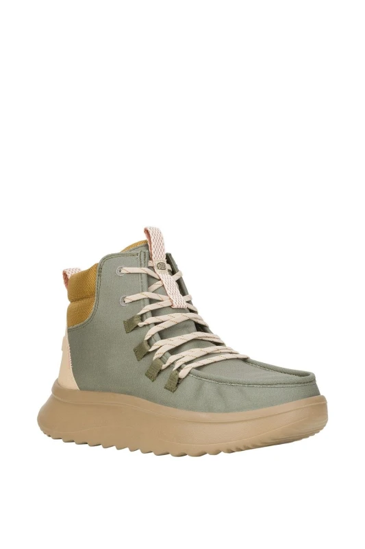 Image of HEYDUDE Womens Wendy Peak Apres Ankle Boots in Olive Size: 4 Olive Female 4