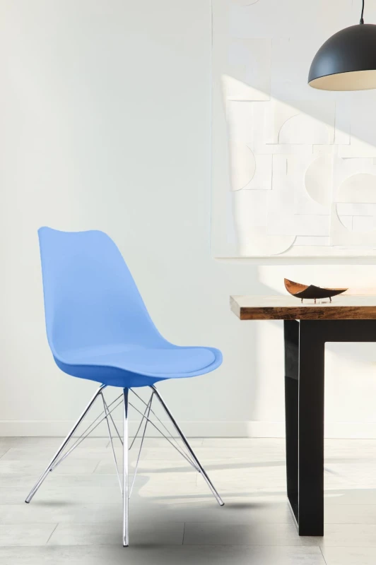 Image of Fusion Living Soho Plastic Dining Chair with Chrome Metal Legs Light Blue