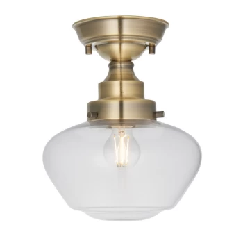 Image of Finale Semi Flush Ceiling Light Antique Brass Plate & Clear Glass