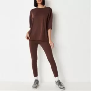 image of Missguided Basic Jersey T Shirt and Leggings Co Ord Set - Brown