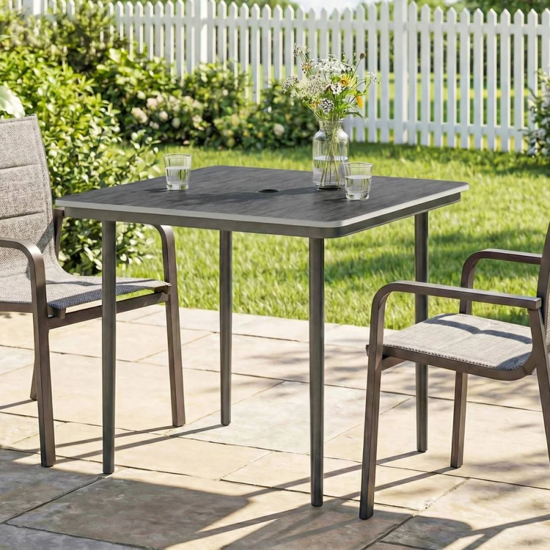 Image of OUTSUNNY Garden Dining Table, Outdoor Table with Umbrella Hole in Dark Grey Dark Grey Unisex