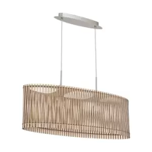 Image of Pendant Ceiling Light Colour Satin Nickel Shade Maple Wood Bulb E27 2x60W