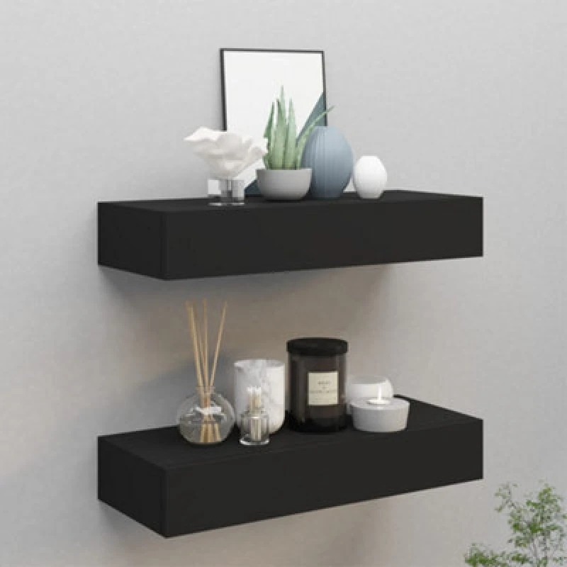Image of VIDAXL Wall-mounted Drawer Shelves 2 pcs Black 60x23.5x10cm mdf Vidaxl 8720286418833