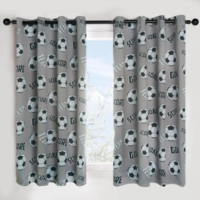 Image of OHS OHS Football Blackout Eyelet Curtain Panels Pair of Kids Ring Top Thermal Ready Made in Grey Size: 117cm width x 137cm drop Grey 117cm width x 1