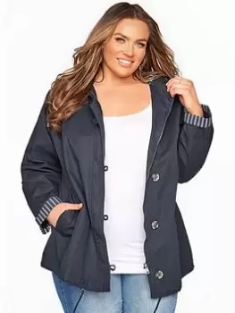 Yours Twill Parka Contrast Lining - Navy, Size 18, Women