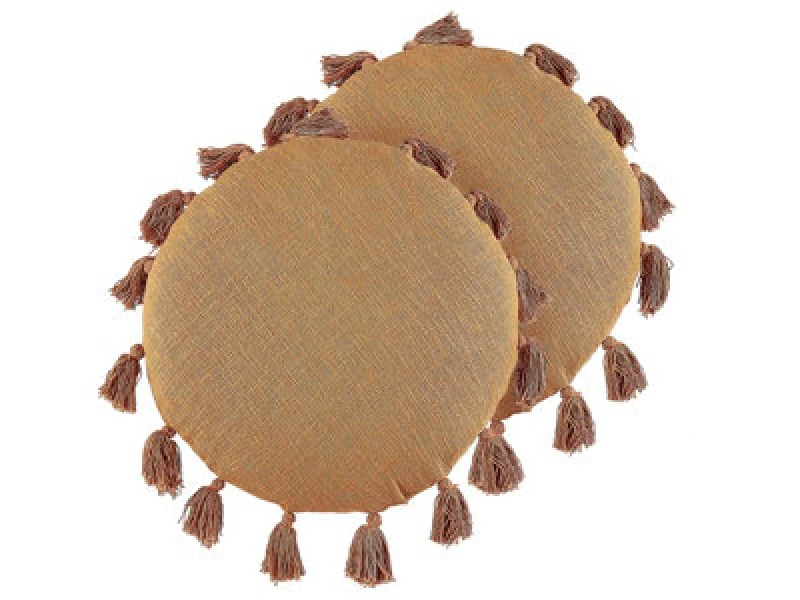 Image of Beliani Set Of 2 Decorative Cushions Madia Cotton 45 X 45cm Orange Solid