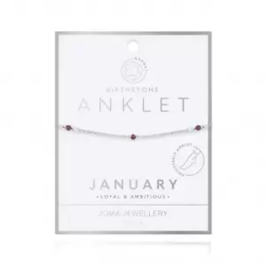 image of Birthstone January Garnet Silver 26cm Adjustable Anklet 4200