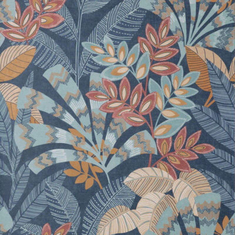 Image of Crown Asha Leaves Navy Wallpaper M1736