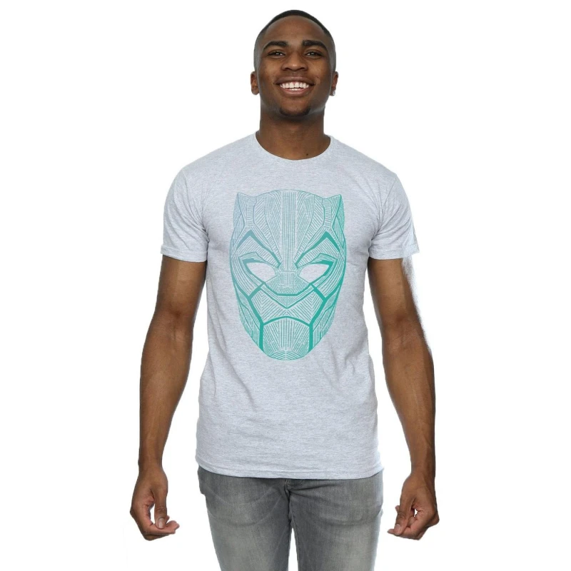 Image of Marvel Marvel Men Black Panther Tribal Mask T-Shirt in Grey Size: Small Grey S Male 5057736544198