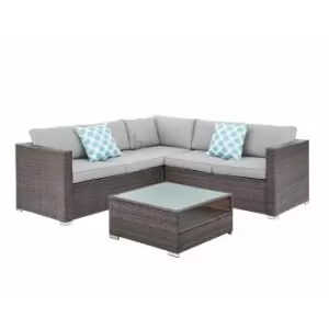 Image of Medina Brown 4PC Corner Sofa Set w/ Grey Cushions