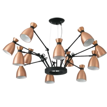 image of Faro Lighting - Faro Retro - 12 Light Multi Arm Ceiling Pendant White, Copper, E14