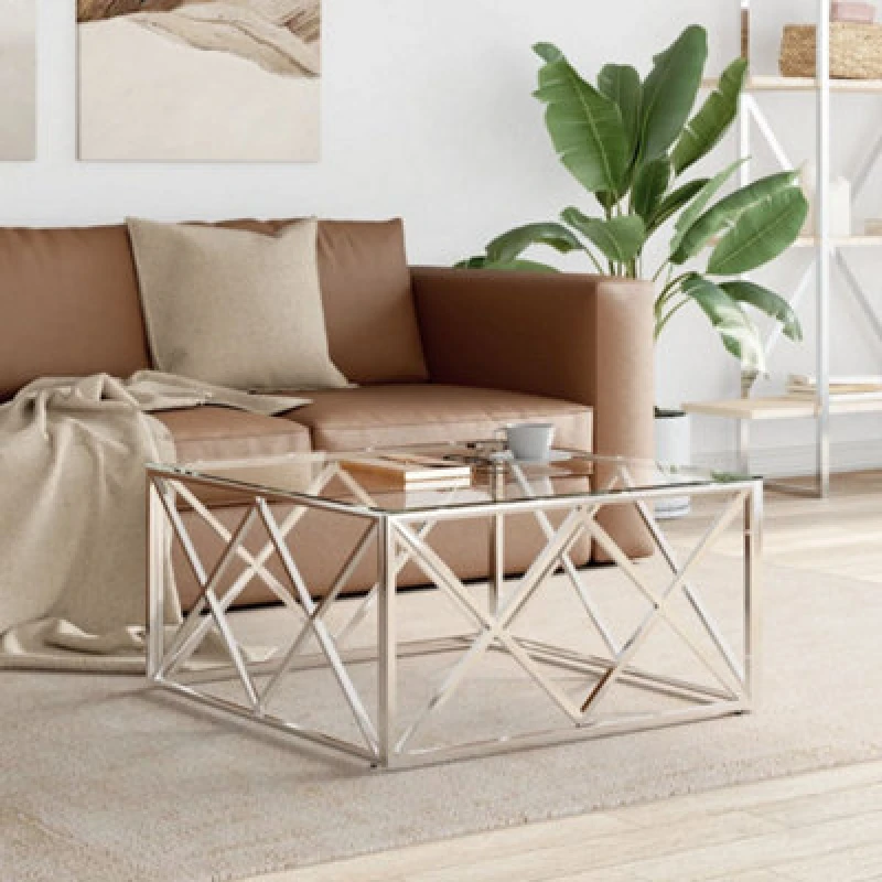 Image of VIDAXL Coffee Table 80x80x40cm Stainless Steel and Glass Vidaxl 8720287199472