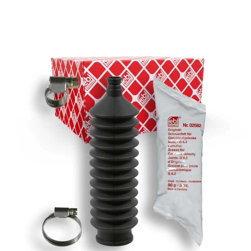 Image of FEBI BILSTEIN 12665 Bellow, steering Rubber, with grease, with clamps, Front Axle Right Rubber Bellow,steering (195)