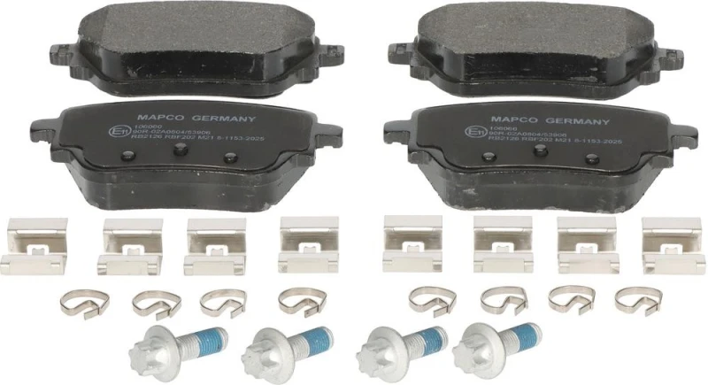 Image of MAPCO 106060 Brake pad set Rear Axle, excl. wear warning contact, with accessories, with brake caliper screws Brake Pad Set,disc brake (402)