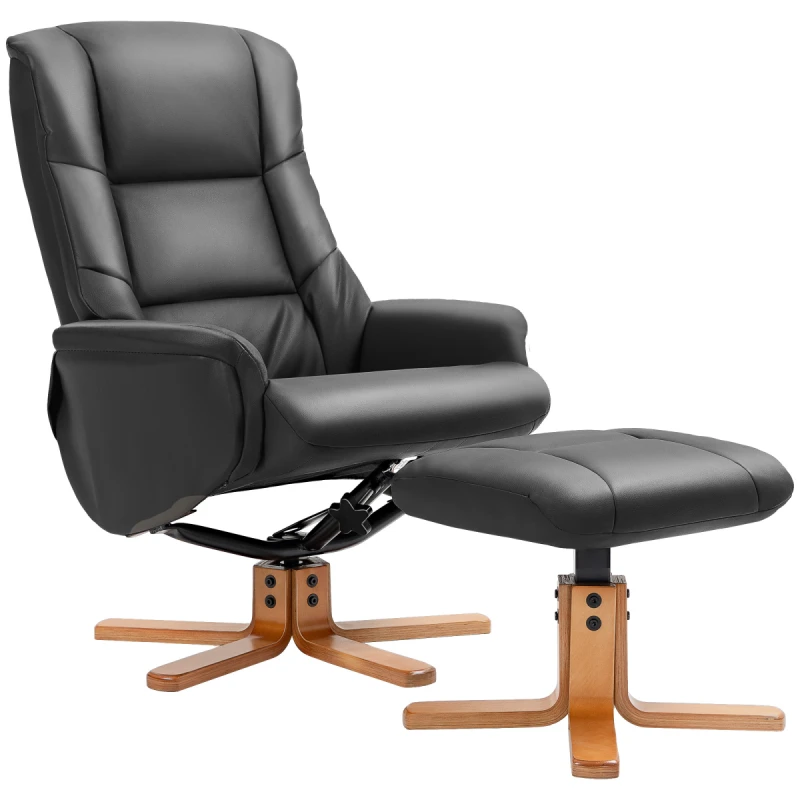 Image of HOMCOM HOMCOM Recliner Armchair with Wood Base, Upholstered Reclining Chair, Black One Size Unisex 5063603057494