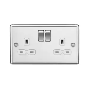 Image of Knightsbridge - 13A 2G dp Switched Socket with White Insert - Rounded Edge Polished Chrome