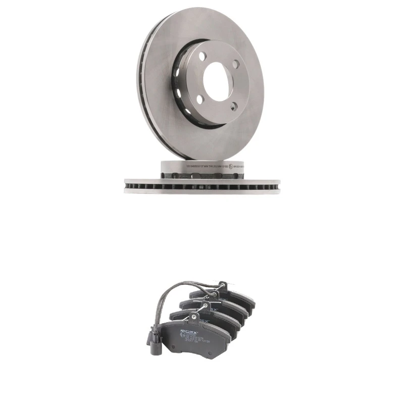 Image of RIDEX 3405B3294 Brake disc and pads set Front Axle, Brake Disc Type: Vented, incl. wear warning contact Brake Set,disc brakes (3405)