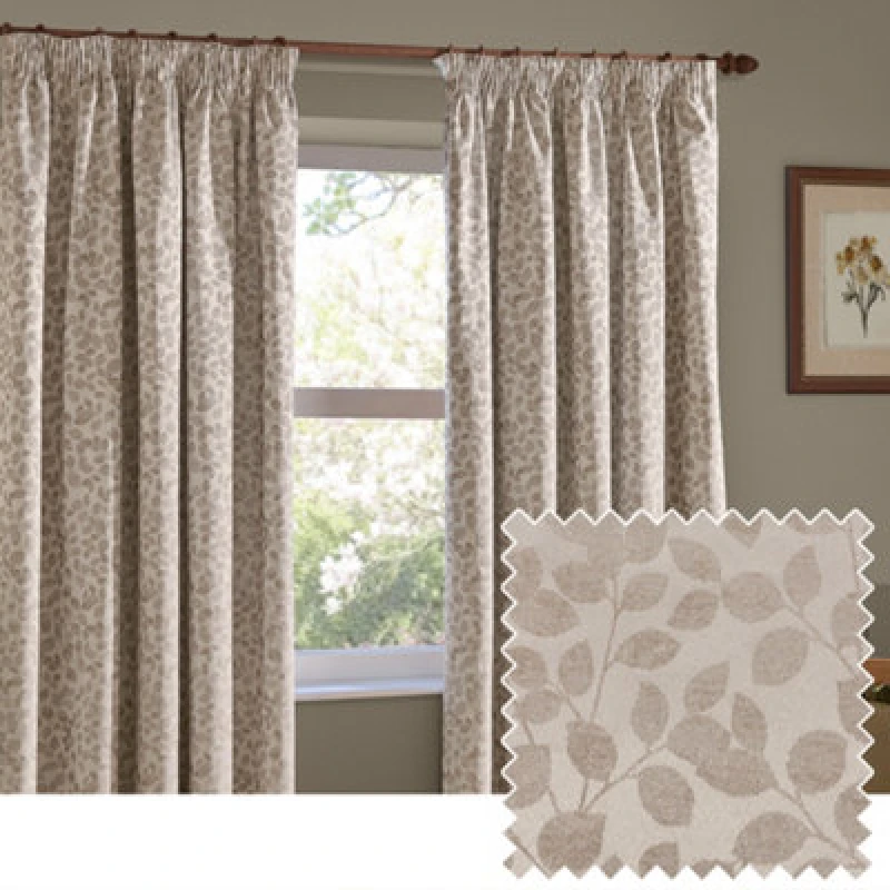 Image of Wylder Grace Leaf Jacquard Room Darkening Pencil Pleat Curtains Natural 229Cm Width 229Cm Drop, Cream 5025532390240