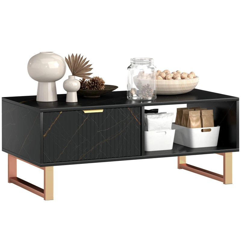Image of HOMCOM Coffee Table, Living Room Table with Drawer and Open Shelves Black