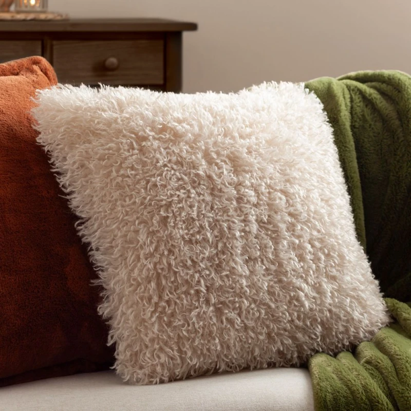 Image of Furn Furn Rowan Faux Fur Cushion in Beige Size: 50cm x 50cm Beige 50cm x 50cm Unisex 5025532865465