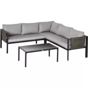 Image of Outsunny 4 Piece Garden Furniture Set w/ Breathable Mesh Pocket, Light Grey - Light Grey
