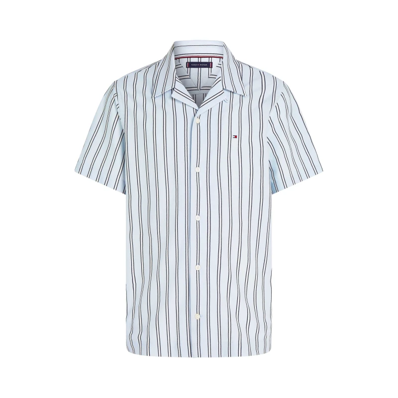 Image of Tommy Hilfiger Mens Knitted Stripe Short Sleeve Shirt Breezy Blue male S