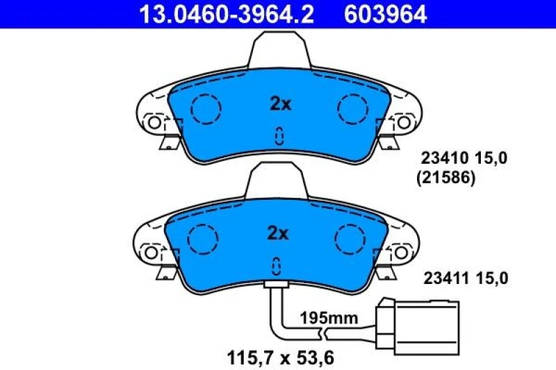 Image of ATE 13.0460-3964.2 Brake pad set incl. wear warning contact Brake Pad Set,disc brake (402)
